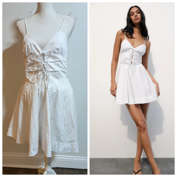 Zara Dresses & Skirts - NWT White ZARA short spaghetti strap, v-neck dress. Size XL